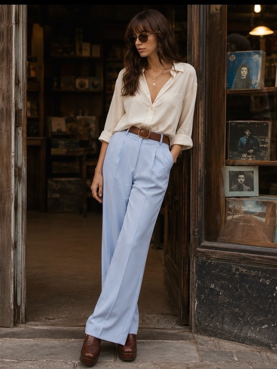 Favorite Daughter Pants - Favorite Daughter The Favorite Pants High Rise Wide Leg Trouser Sky Blue 8